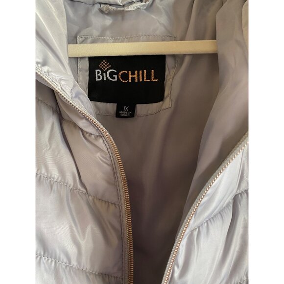Big Chill Womens Light Gray Puffer Jacket 1X With Rose Gold Zippers & Hood - Picture 3 of 7